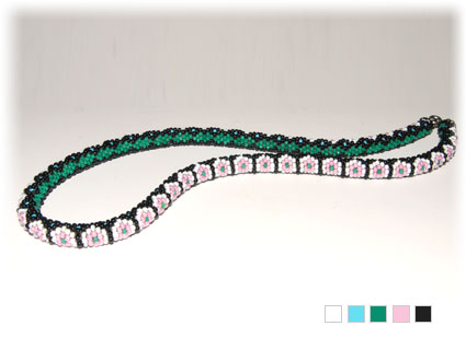Колье, "Веснянка". Вязанный жгут из белого, розового, зеленого, голубого, черного бисера (Чехия). Длина 40 см. Купить на Bijouterie.me.